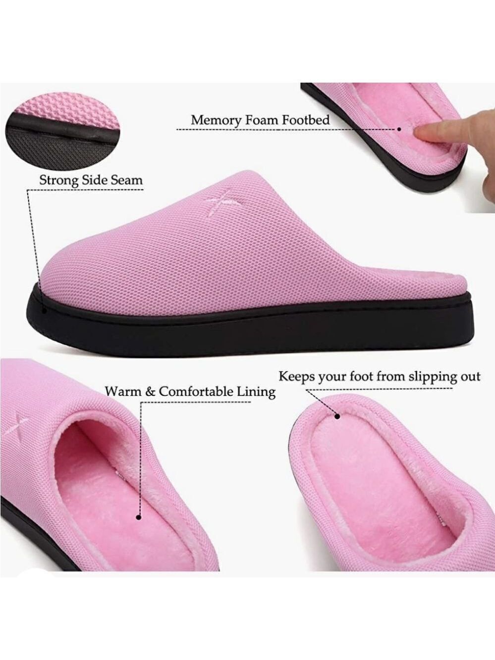 NWT Memory Foam Slippers for Women Slip on Cotton Non-Slip Rubber Size 5 / 5.6 - Picture 7 of 10